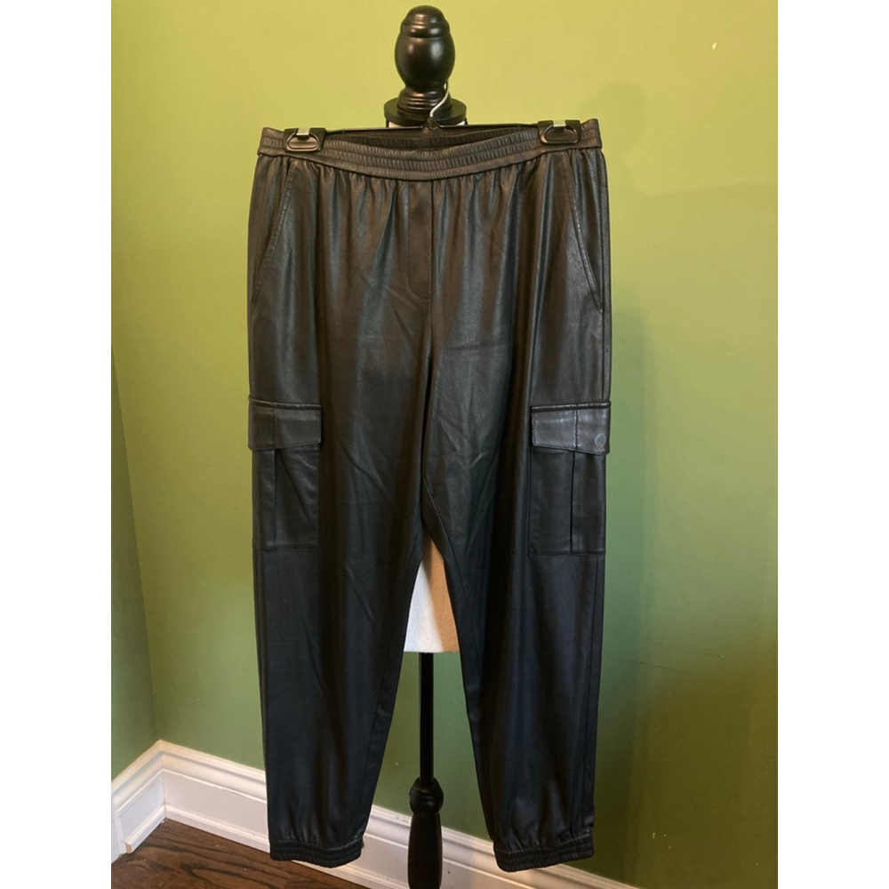 Women's BCBG MAXAZRIA Black Faux Leather Cargo Joggers S